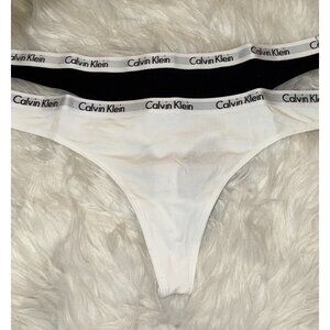 2 Pairs Calvin Klein Cotton Thong Panties Womens M Medium Black White New